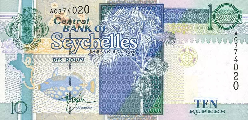 Billet de 10 roupies des Seychelles, 1998