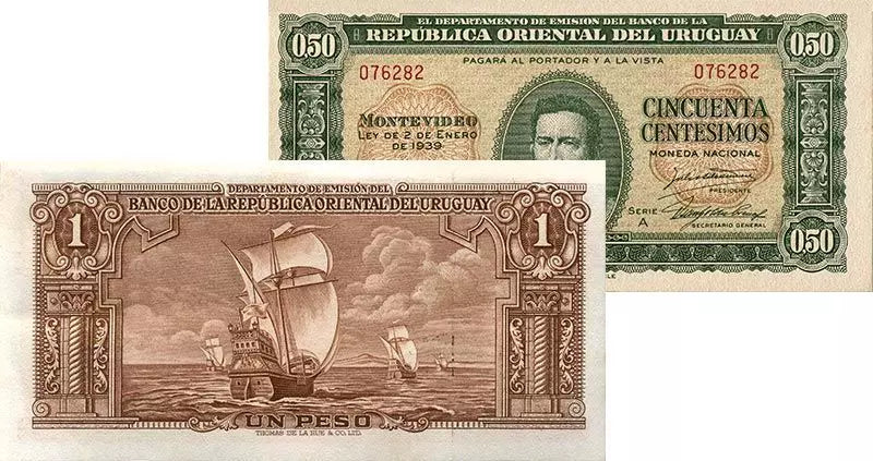 Lot de 2 billets de banque Uruguay 1939