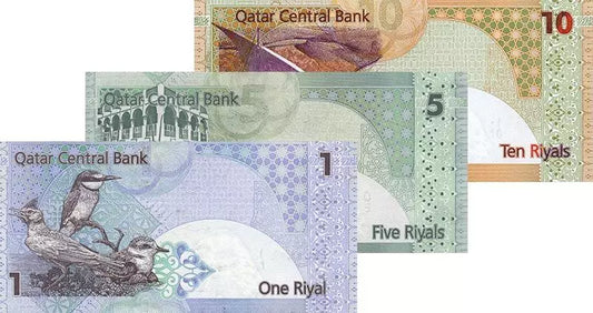 Lot de 3 billets de banque du Qatar 2003-2008