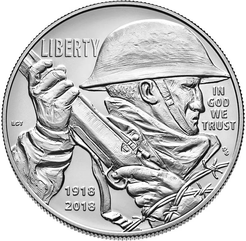 Pièce de 1 dollar américain commémorant le centenaire de la fin de la Première Guerre mondiale, 2018