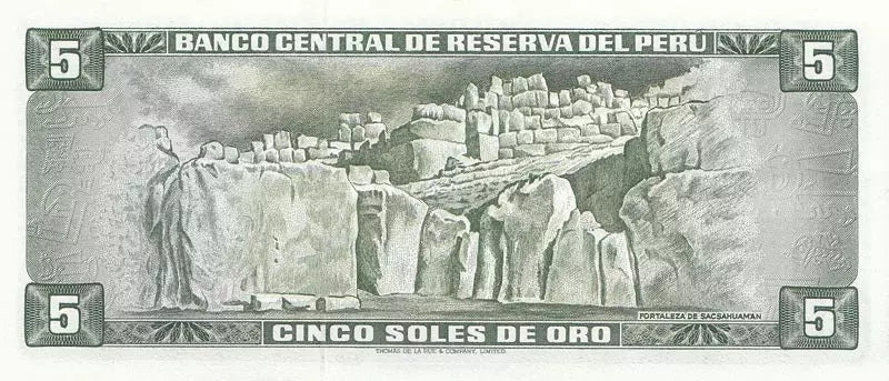 Billet de 5 Soles de Oro Pérou Règle Inca - Pachacutec Yupanqui 1970-1972