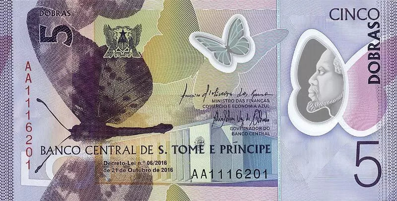 Billet de 5 Dobras Sao Tomé et Principe 2016