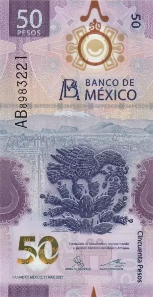 Billet de 50 pesos mexicains : L’héritage des Aztèques et les monstres aquatiques du Mexique (2021)