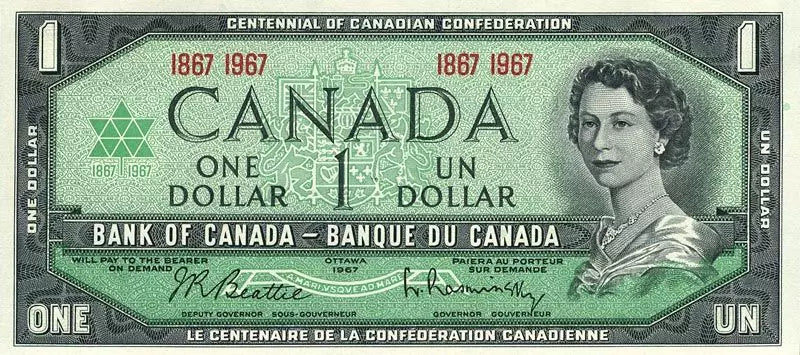 Billet de 1 dollar canadien Reine 1967