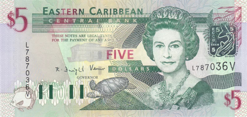 Billet de 5 dollars de Saint-Vincent-et-les-Grenadines, Reine, 2003