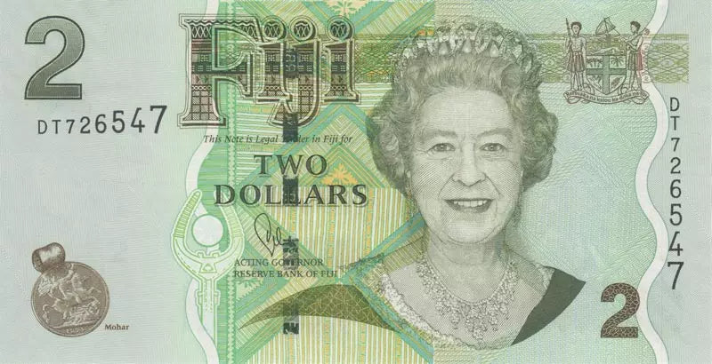 Billet de 2 dollars fidjiens à l'effigie de la reine Elizabeth II, 2012