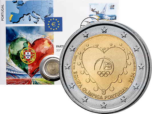 Lettre numismatique de 2 euros commémorant la participation du Portugal aux Jeux olympiques de 2024