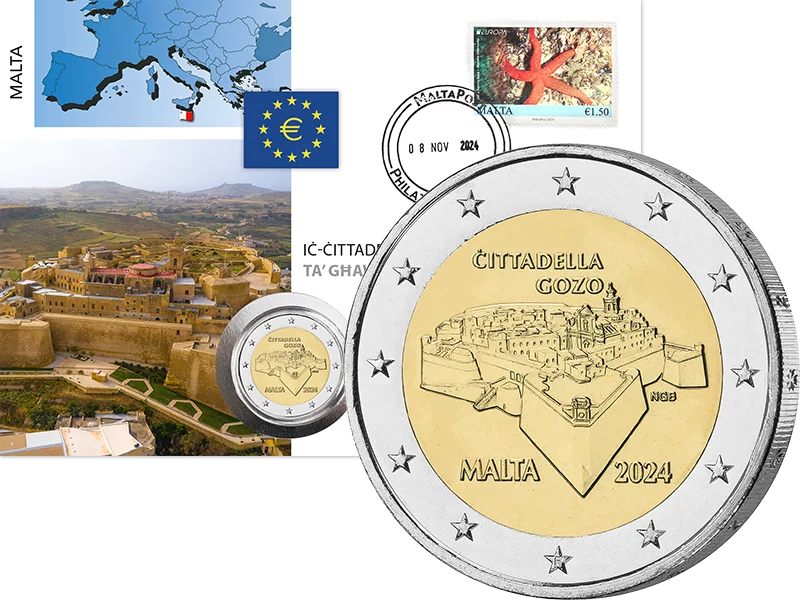 Lettre numismatique de 2 euros, Citadelle de Malte, Gozo, 2024
