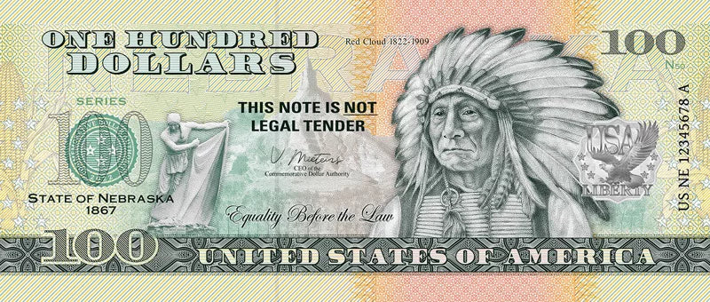 Billet de 100 dollars américains – État du Nebraska – Nuage rouge – 2022