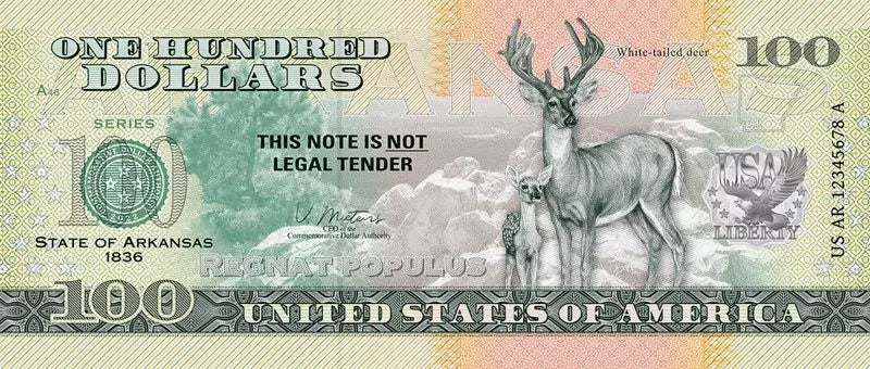 Billet de 100 dollars américains – Arkansas – Cerf de Virginie – 2022