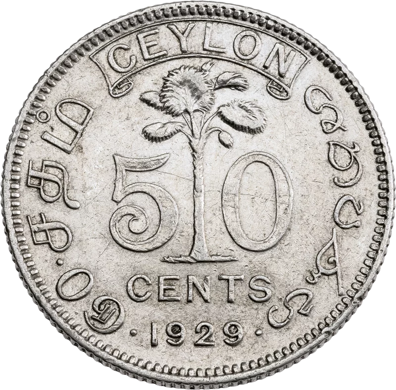 Pièce de 50 cents de Ceylan, roi George V, 1919-1929