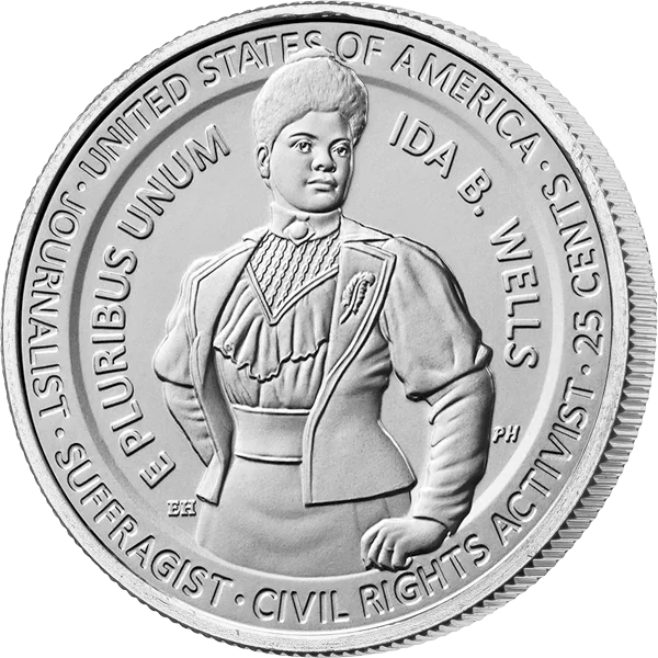Pièce de 25 cents américains, à l'effigie d'une femme américaine, Ida B. Wells, 2025