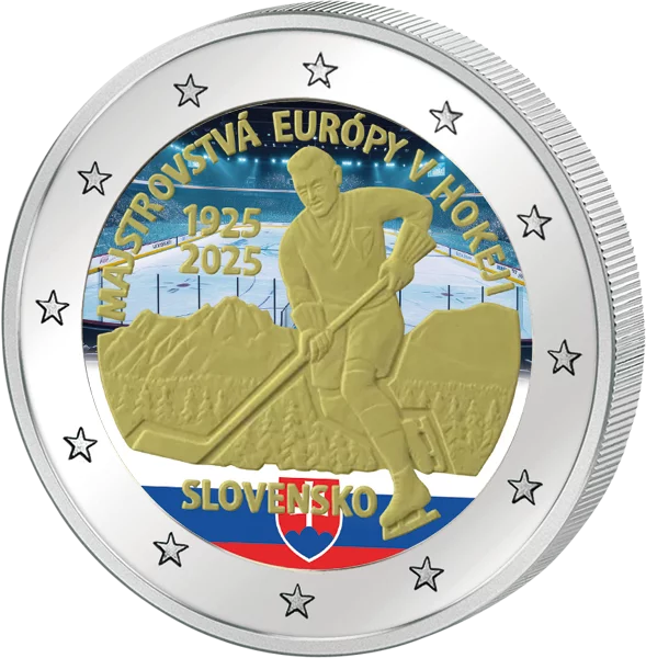 2 Euro Slovaquie 100 ans Premier tournoi sportif international Championnat d'Europe de hockey sur glace 2025 avec application couleur