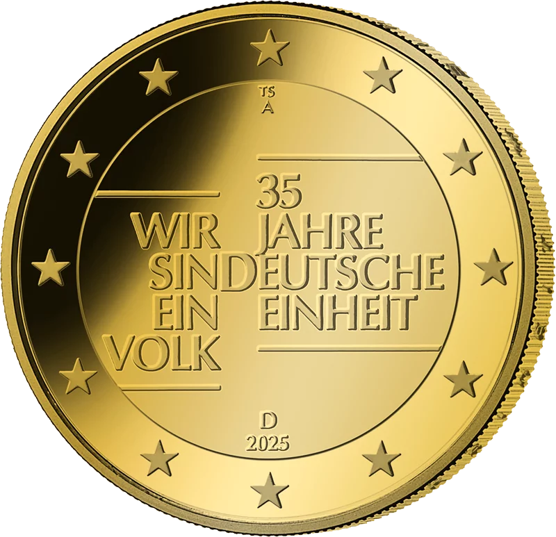 Édition spéciale artiste à 2 euros, 35 ans d'unité allemande 2025, entièrement plaquée or.