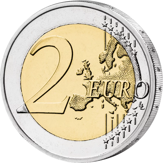 Pièce de 2 euros en Grèce, commémorant le 100e anniversaire de Mikis Theodorakis en 2025 (application couleur).