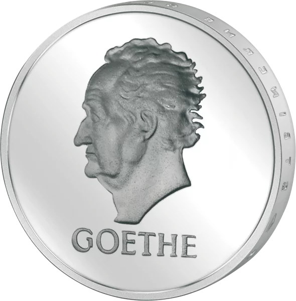 Pièce de 5 marks de la République de Weimar, commémorant le centenaire de la mort de Goethe (1932), réédition