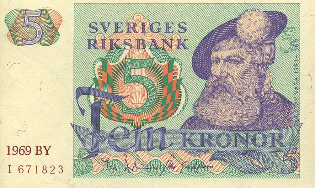 Billet de 5 couronnes Suède Roi Gustav I Vasa 1965-1969