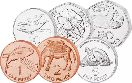 Pièces de monnaie de 1 à 50 pence de Sainte-Hélène en circulation, 1997-2006