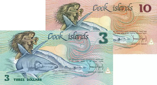 Lot de 2 billets de banque, Îles Cook, 1987