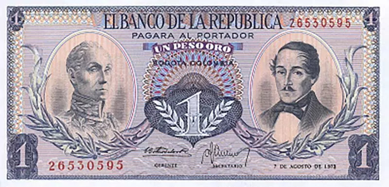 Billet de 1 Peso Colombie 1970-1974