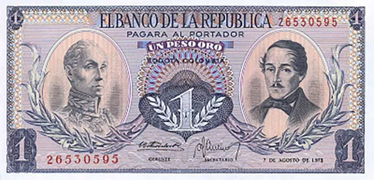 Billet de 1 Peso Colombie 1970-1974