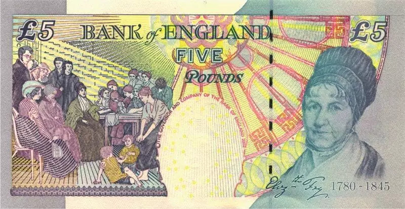 Billet de 5 £ - Grande-Bretagne - Elizabeth Fry - Ange des prisons 2012
