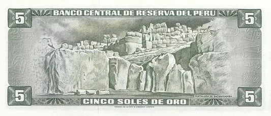 Billet de 5 Soles de Oro Pérou Règle Inca - Pachacutec Yupanqui 1970-1972