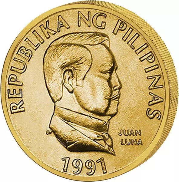 Pièces de monnaie en circulation de 25 et 50 sentimos et de 1 à 5 pesos aux Philippines, 1991-1994