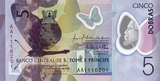 Billet de 5 Dobras Sao Tomé et Principe 2016