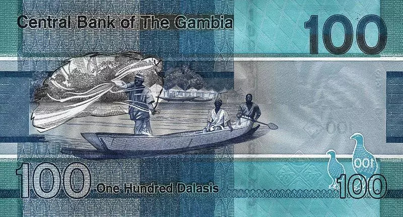 Billet de 100 dalasis de Gambie, grue couronnée, 2019