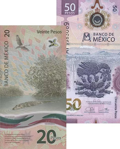 Billets de banque mexicains en polymère (paquet de 2) 2021