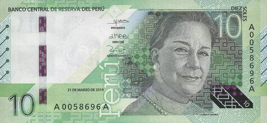 Billet de 10 Soles Pérou María Isabel Granda y Larco / Vicuna 2019