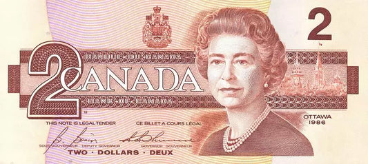 Billet de 2 dollars canadiens Reine 1986