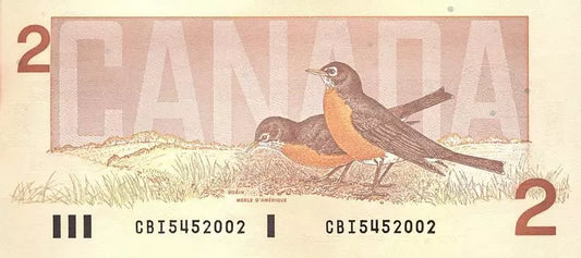 Billet de 2 dollars canadiens Reine 1986