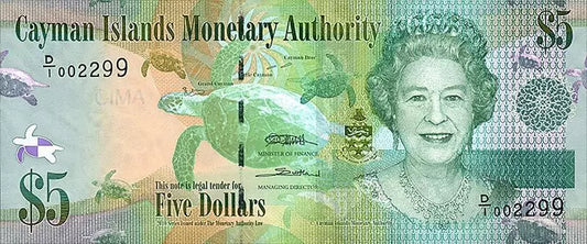 Billet de 5 dollars des îles Caïmans, Reine, 2010