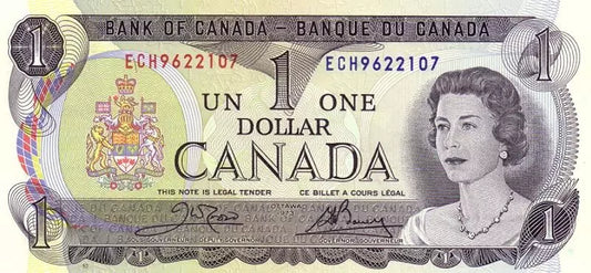 Billet de 1 dollar canadien à l'effigie de la reine Elizabeth II, 1973
