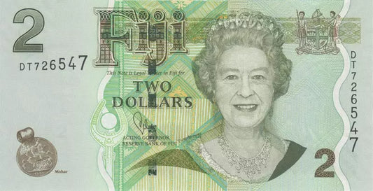 Billet de 2 dollars fidjiens à l'effigie de la reine Elizabeth II, 2012