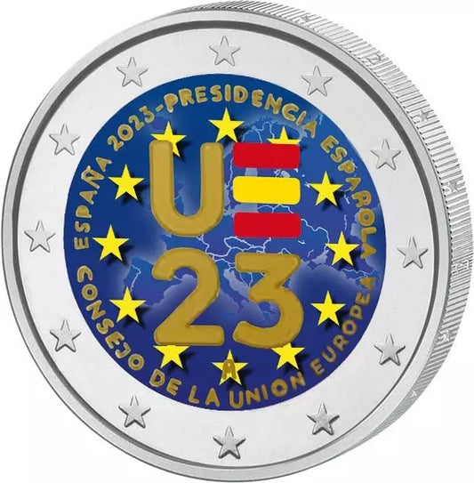 2 euros Espagne Présidence du Conseil de l'UE 2023 avec candidature couleur