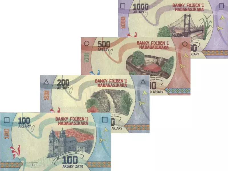 Billets de 100, 200, 500 et 1 000 Ariary Madagascar