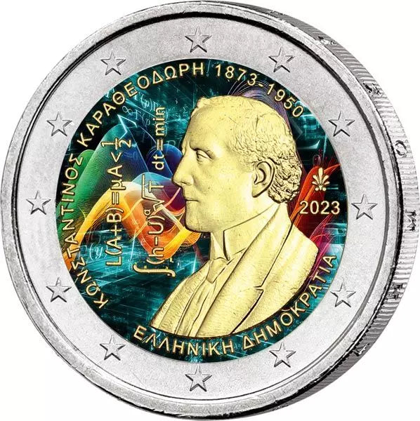 Pièce de 2 euros Grèce 150e anniversaire de Constantin Carathéodory 2023 avec application couleur