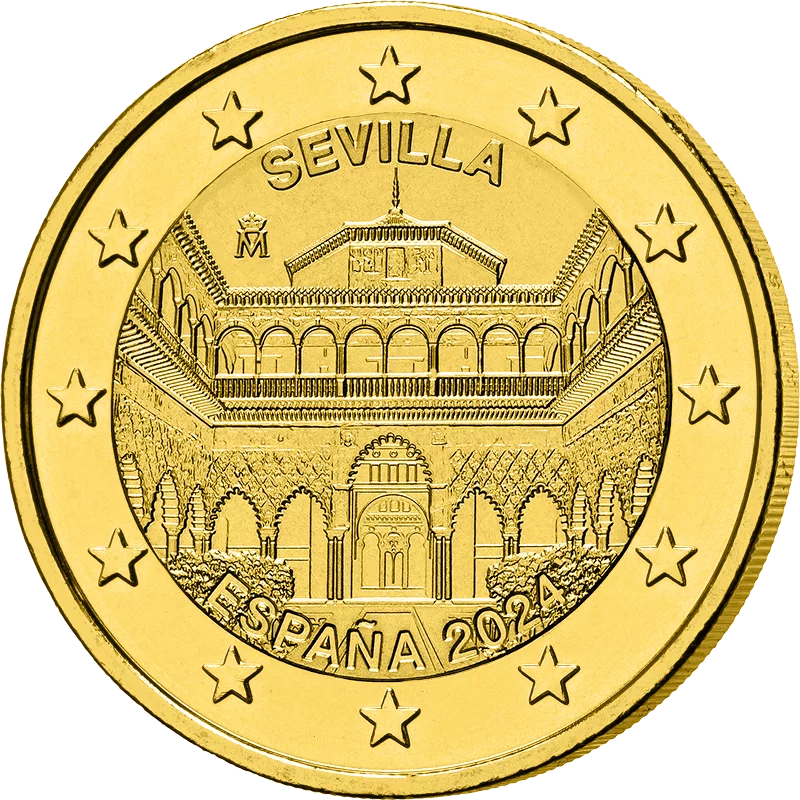 Pièce commémorative de 2 euros, Espagne, Cathédrale de Séville 2024, édition premium entièrement plaquée ou