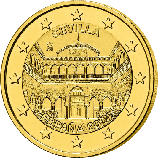 Pièce commémorative de 2 euros, Espagne, Cathédrale de Séville 2024, édition premium entièrement plaquée ou