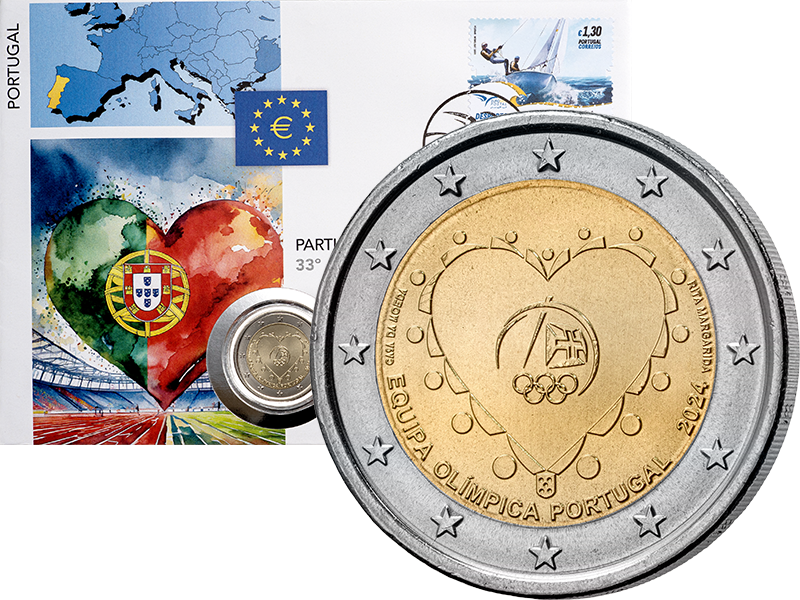 Lettre numismatique de 2 euros commémorant la participation du Portugal aux Jeux olympiques de 2024
