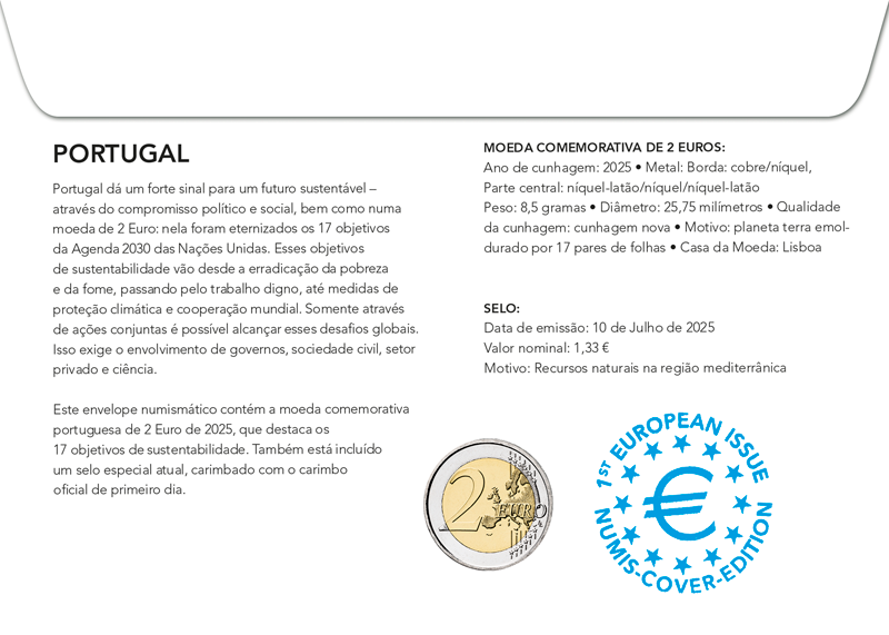 Lettre numismatique de 2 euros commémorant la participation du Portugal aux Jeux olympiques de 2024
