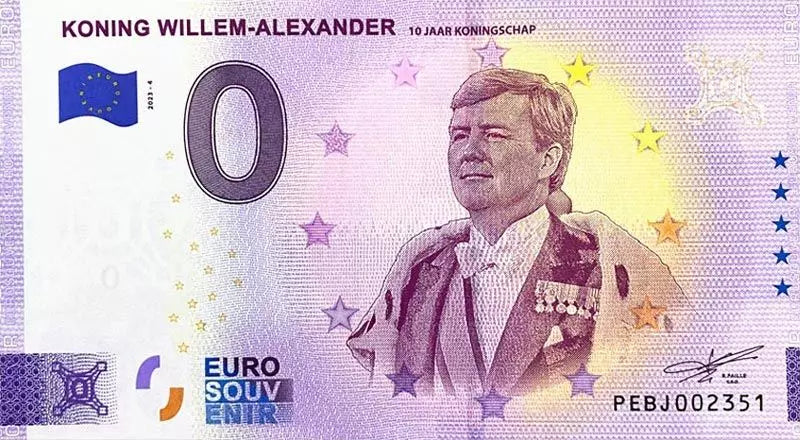 Billet de 0 euro Pays-Bas 10e anniversaire du couronnement de Willem-Alexander 2023