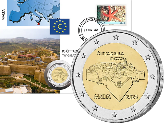 Lettre numismatique de 2 euros, Citadelle de Malte, Gozo, 2024