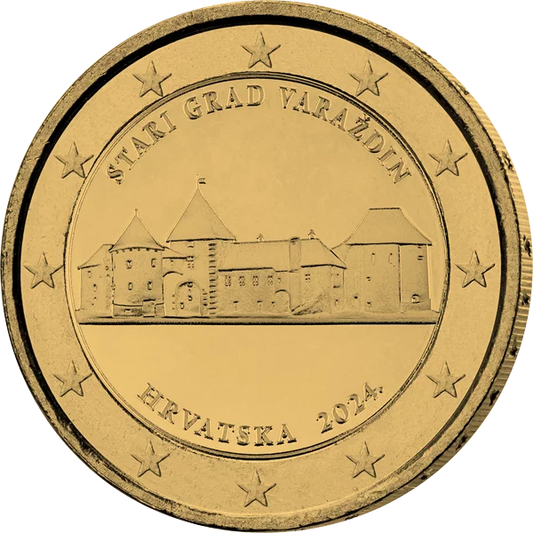 Pièce commémorative de 2 euros Croatie Vieille ville de Varazdin 2024, édition premium entièrement plaquée or