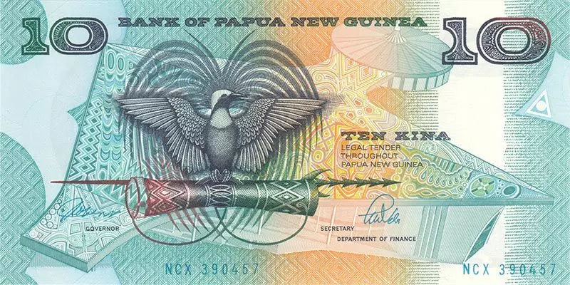 Billet de 10 Kina Papouasie Nouvelle Guinée oiseau 1988
