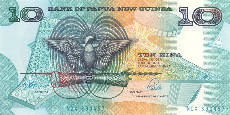 Billet de 10 Kina Papouasie Nouvelle Guinée oiseau 1988