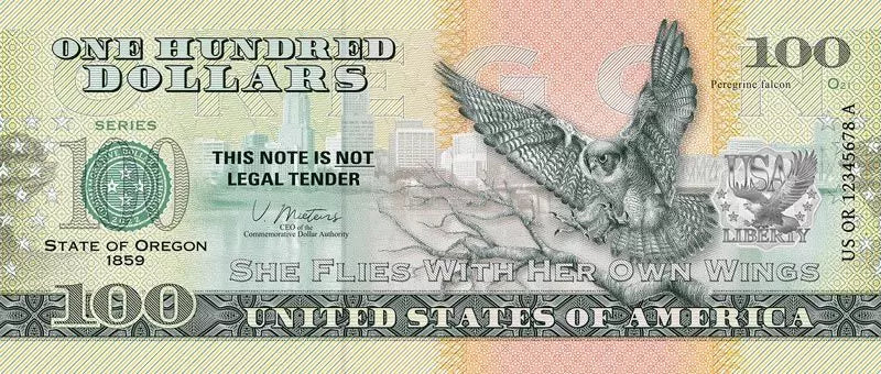 Billet de 100 dollars américains – État de l'Oregon – Faucon pèlerin – 2022